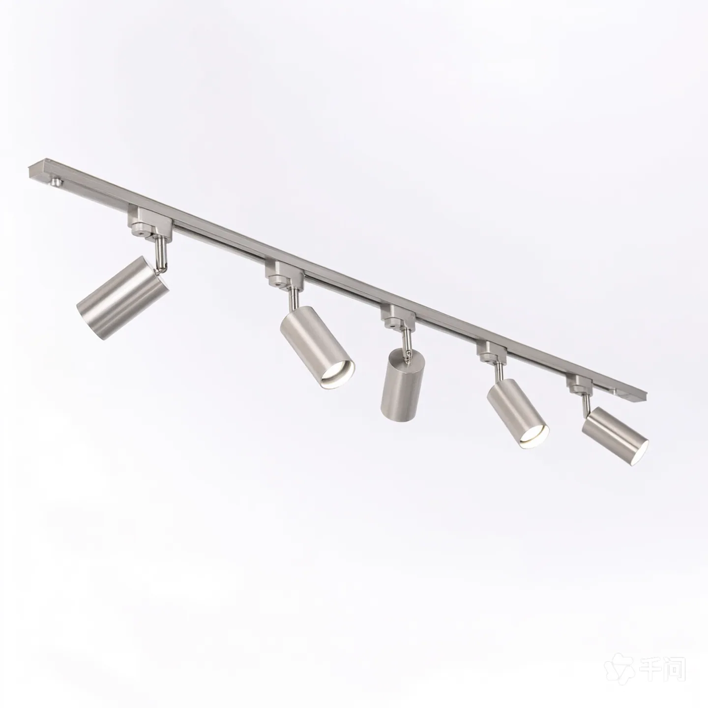Brushed steel finish track system with matching luminaires under working light